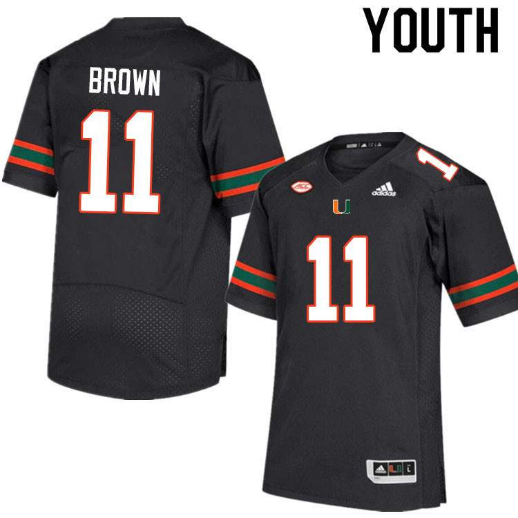 Youth #11 Jacurri Brown Miami Hurricanes College Football Jerseys Sale-Black